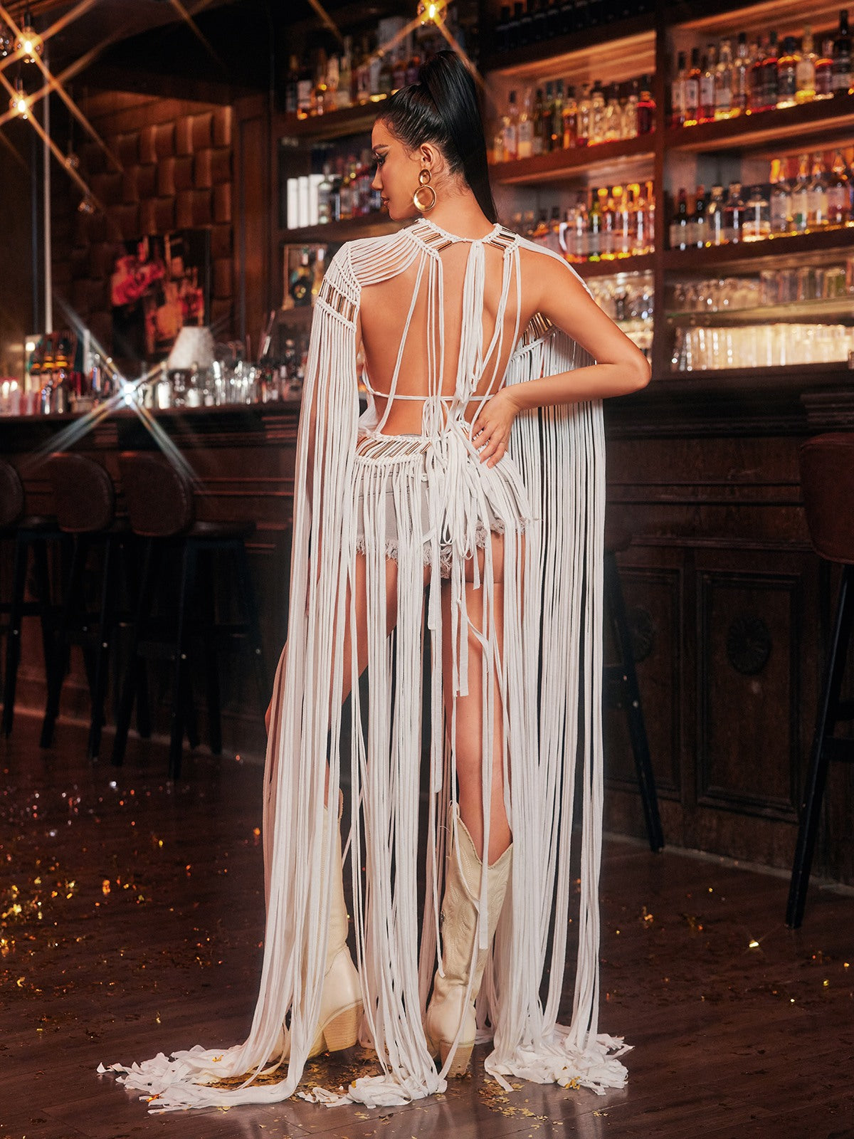 Abito Coprente Tricot con Frange Oryxalis