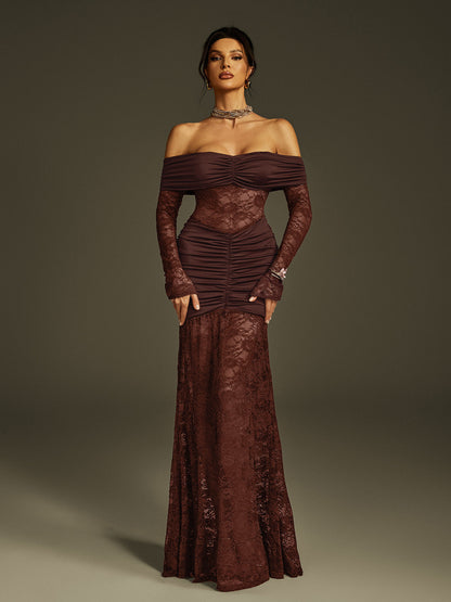 Abito Maxi in Pizzo Off Shoulder Poseidon