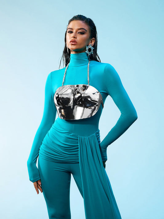 Top Armor Halterneck Quill In Argento