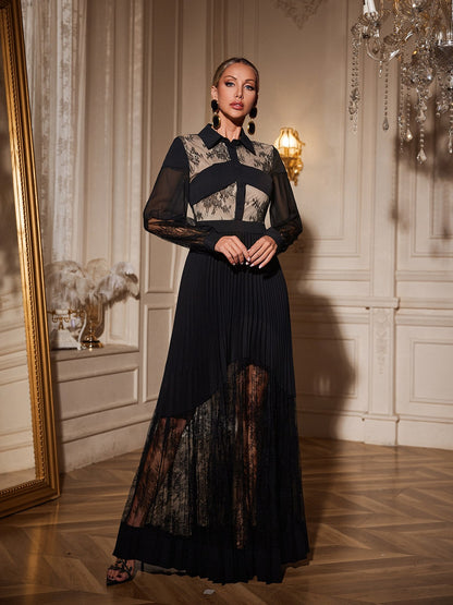 Abito Maxi Plissettato in Pizzo Raldris