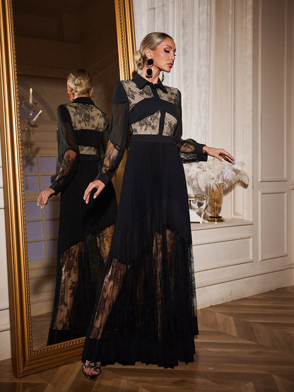 Abito Maxi Plissettato in Pizzo Raldris