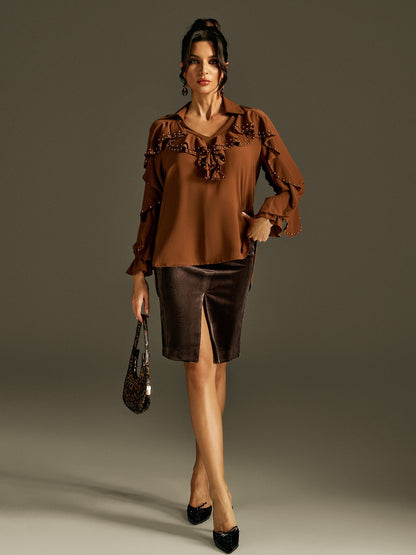 Top con maniche a campana e rouches Rogier