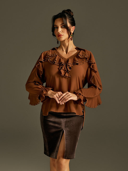 Top con maniche a campana e rouches Rogier