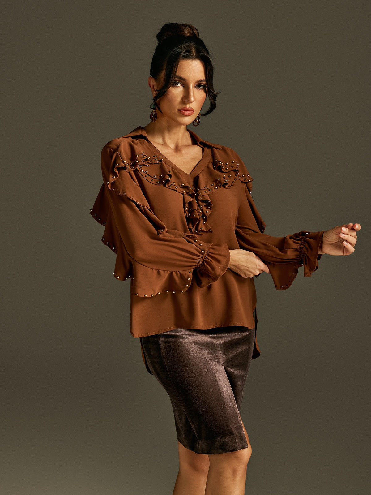 Top con maniche a campana e rouches Rogier