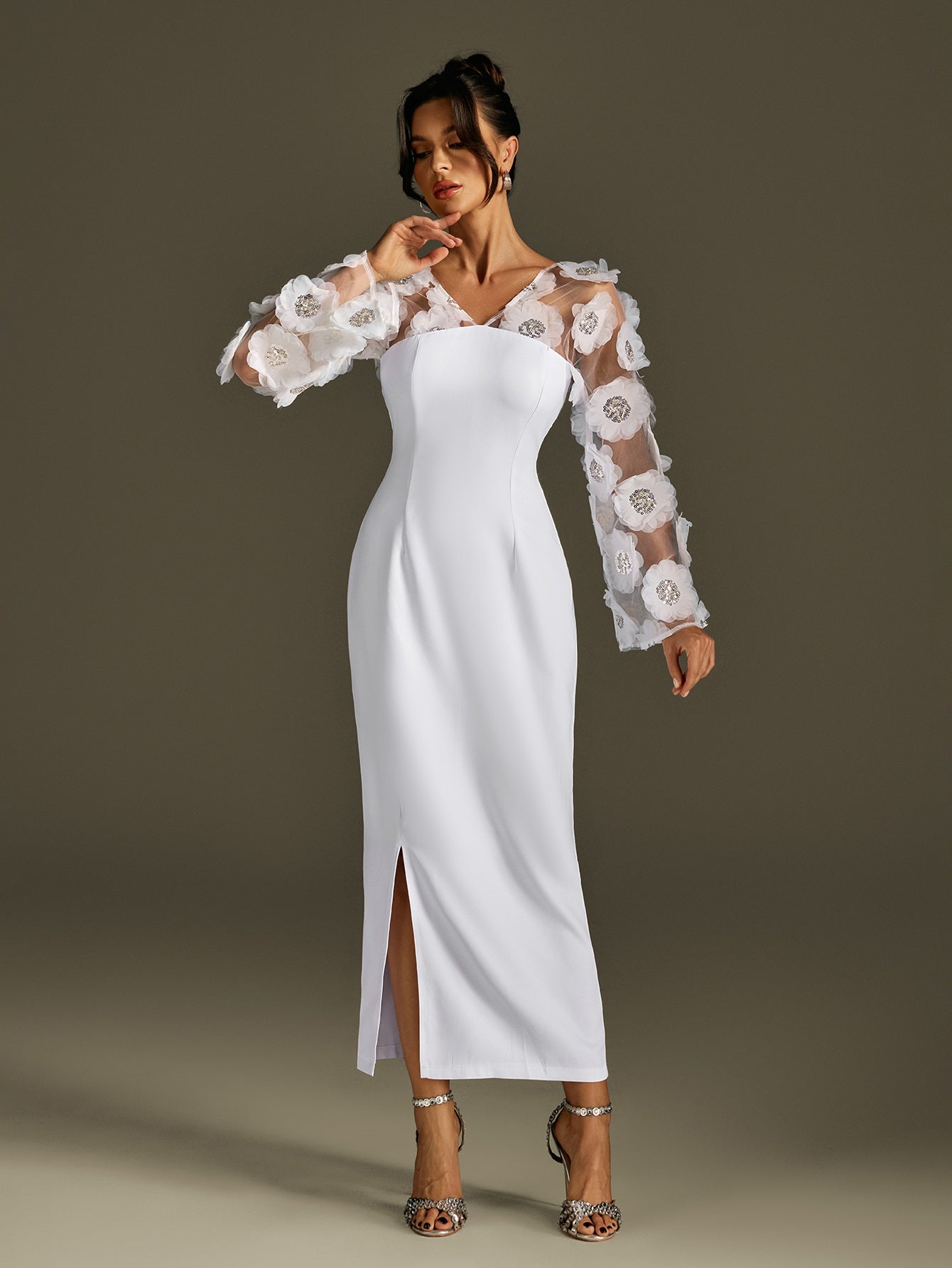 Abito Maxi Rosaire con Paillettes a Fiore