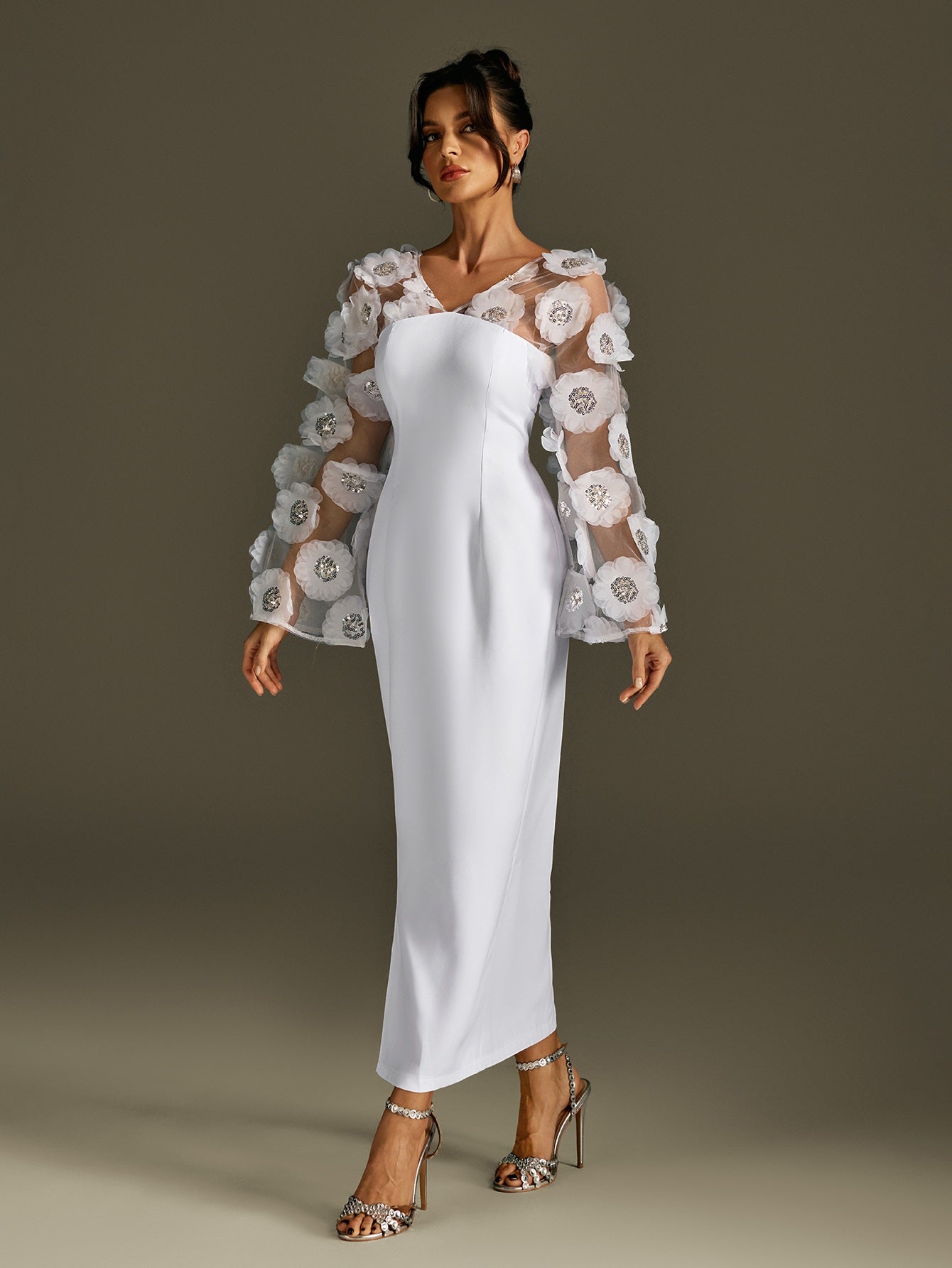 Abito Maxi Rosaire con Paillettes a Fiore