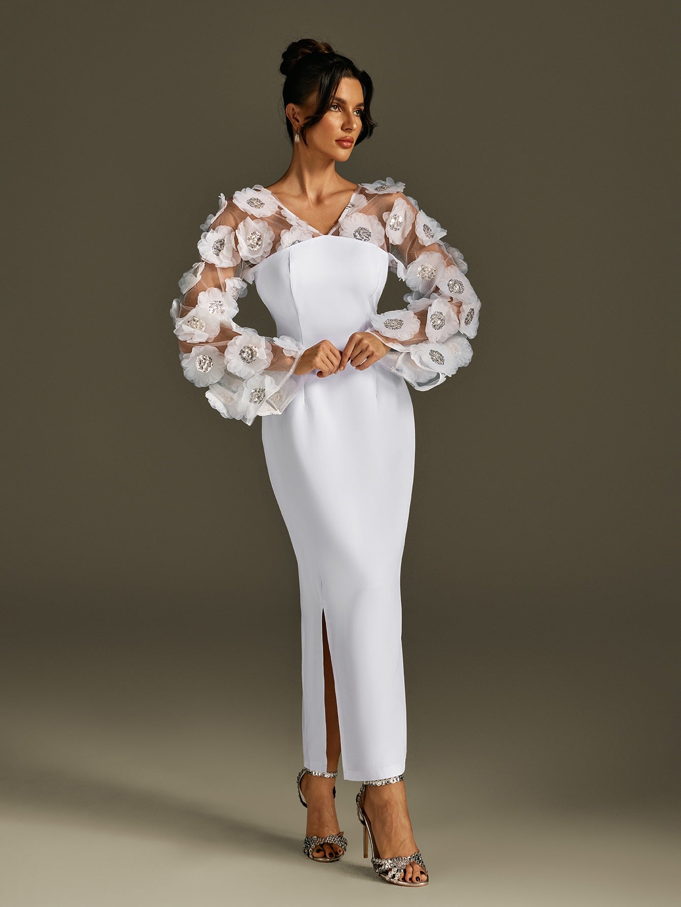 Abito Maxi Rosaire con Paillettes a Fiore