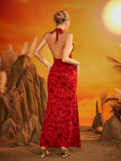 Abito Maxi Floreale con Scollo a Halter Shemeka