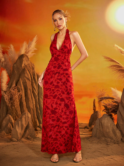 Abito Maxi Floreale con Scollo a Halter Shemeka