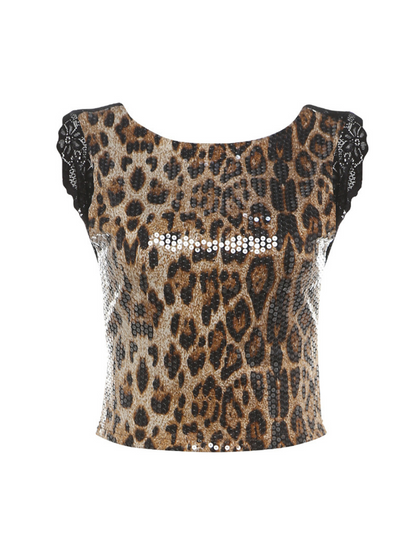 Top Syrita senza schiena con paillettes leopardate