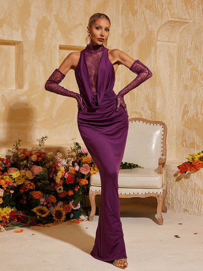 Abito Maxi in Pizzo con Guanti Tenley Halterneck