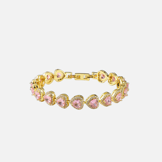 BRACCIALE IN CRISTALLO CUORE ROSA - ORO