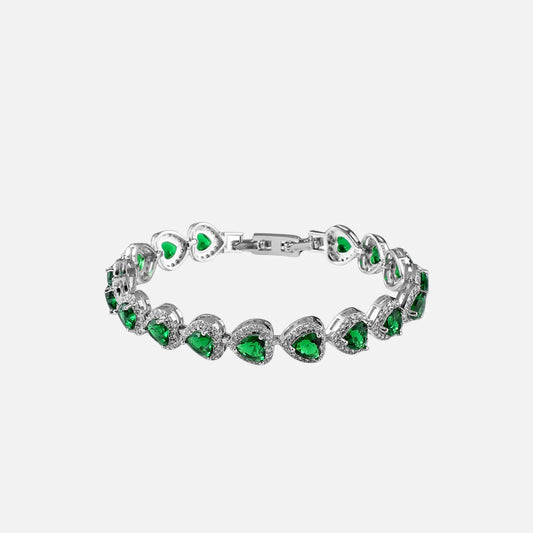 BRACCIALE IN CRISTALLO A CUORE VERDE - ARGENTO
