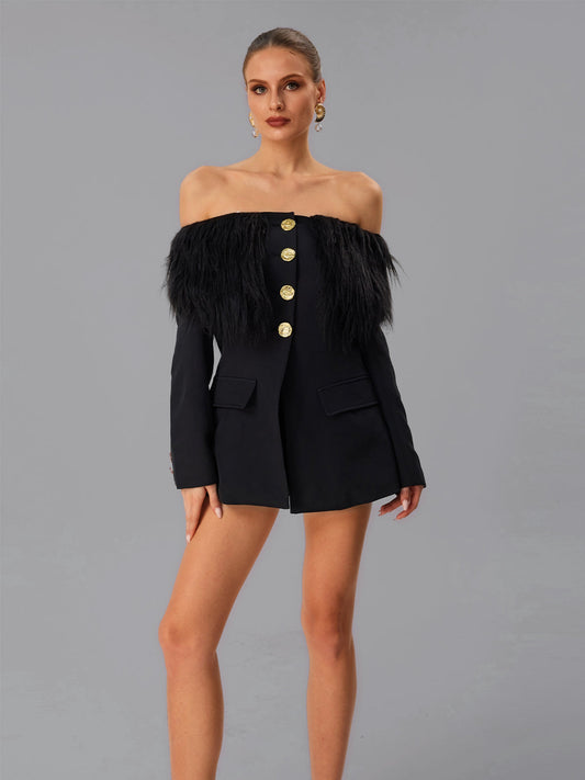 Blazer Vazzar Off Shoulder con Frange