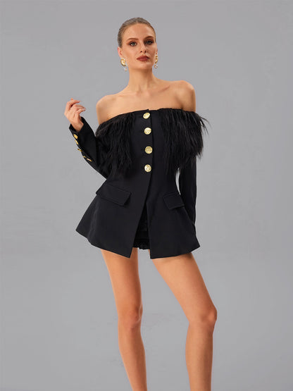 Blazer Vazzar Off Shoulder con Frange