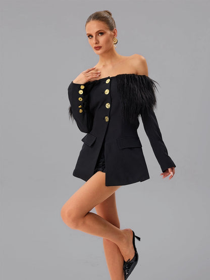 Blazer Vazzar Off Shoulder con Frange