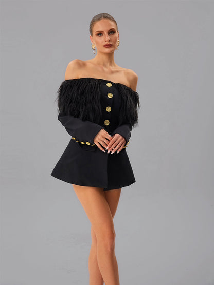 Blazer Vazzar Off Shoulder con Frange