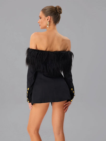 Blazer Vazzar Off Shoulder con Frange