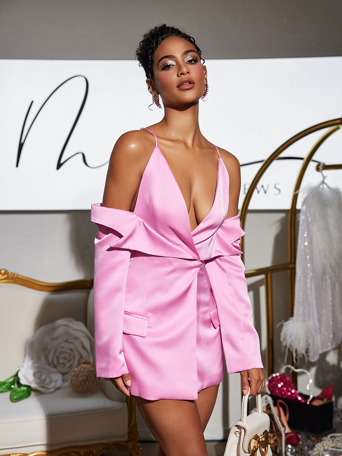 Blazer in Satin Drappeggiato Vila