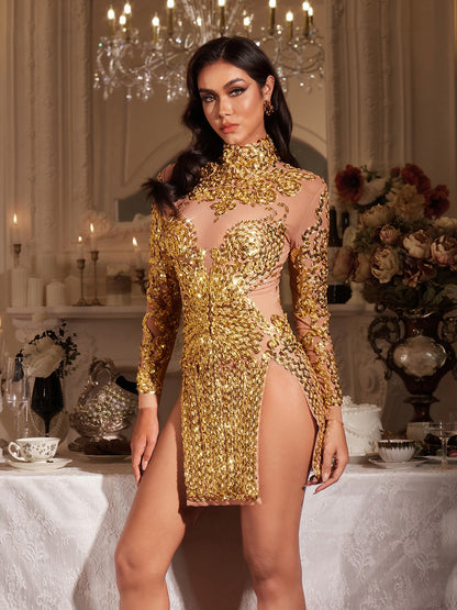 Abito Mini in Rete con Paillettes Zoravell in Oro