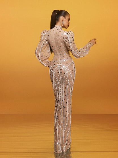 Abito Maxi Ricamato con Maniche Lunghe Zylar