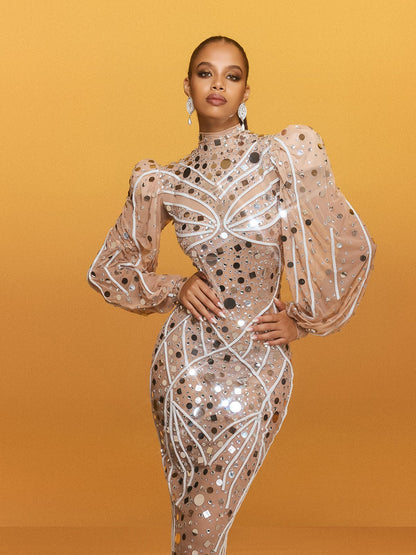 Abito Maxi Ricamato con Maniche Lunghe Zylar