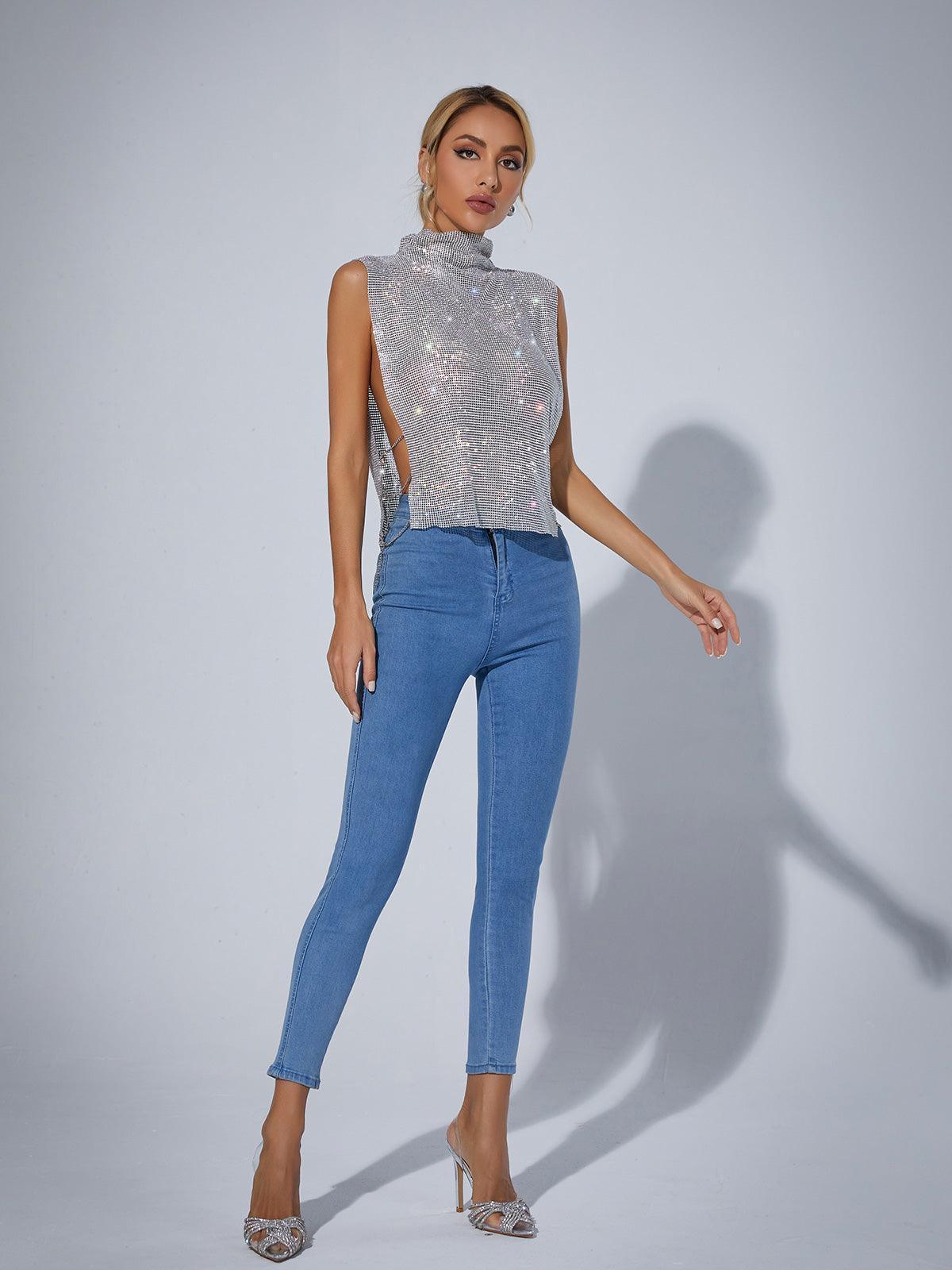 Top in Maglia a Catena Marilyn Split Chain in Argento