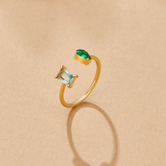 Anello in Cristallo Verde Acqua Aurora