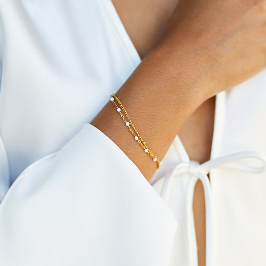 Bracciale Doppio Bianco con Perline