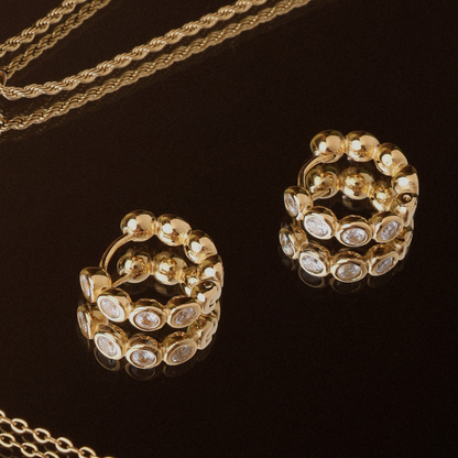 Orecchini a Cerchio con Perline e Diamanti