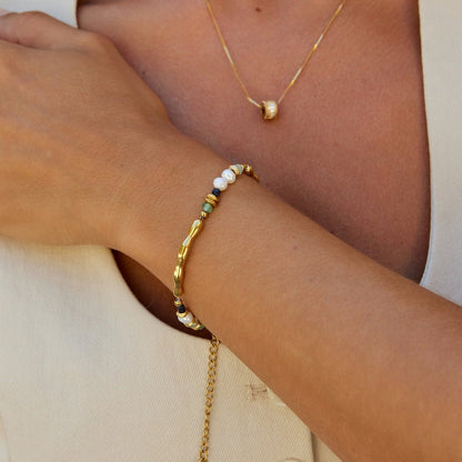 Bracciale con Perle d'Acqua Dolce e Malachite