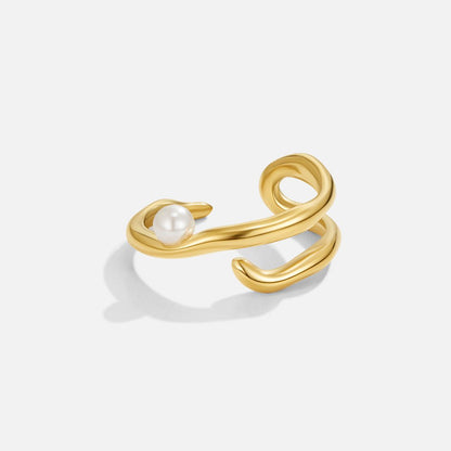 Anello Geometrico in Oro e Perle