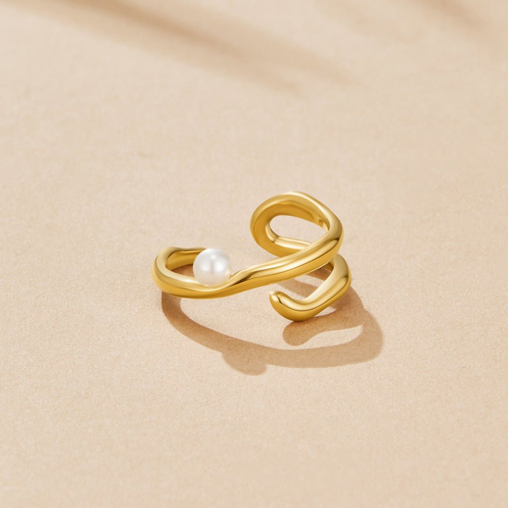 Anello Geometrico in Oro e Perle