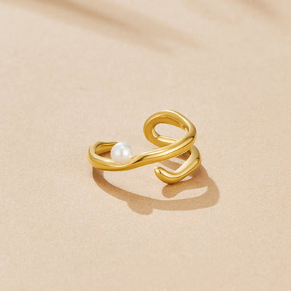Anello Geometrico in Oro e Perle