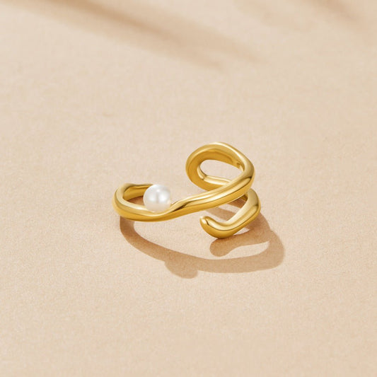 Anello Geometrico in Oro e Perle