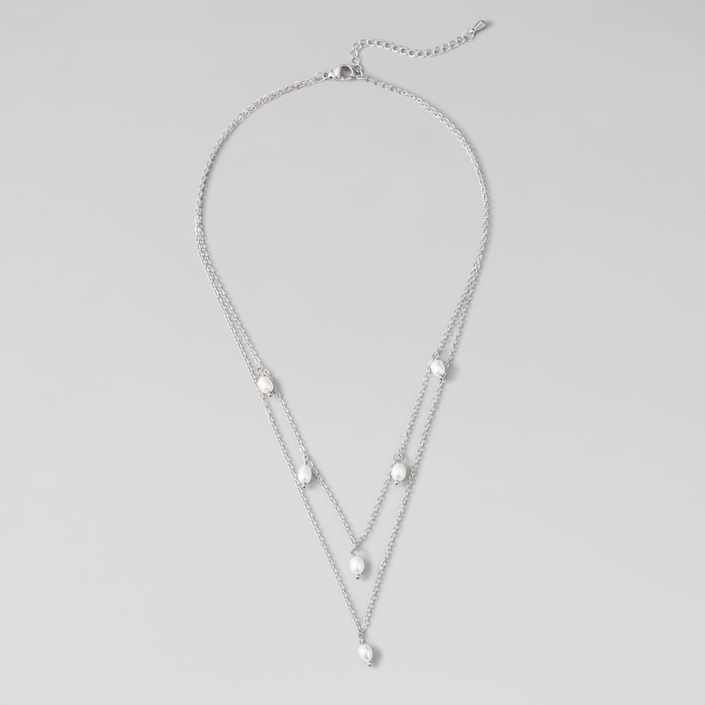 Collana a strati in argento con goccia di perla Kayla
