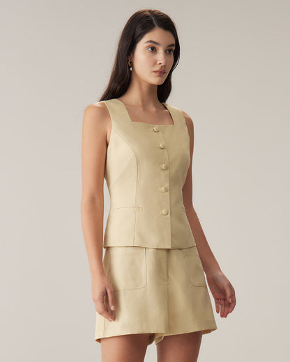 Pantaloni Corti Gialli con Tasche