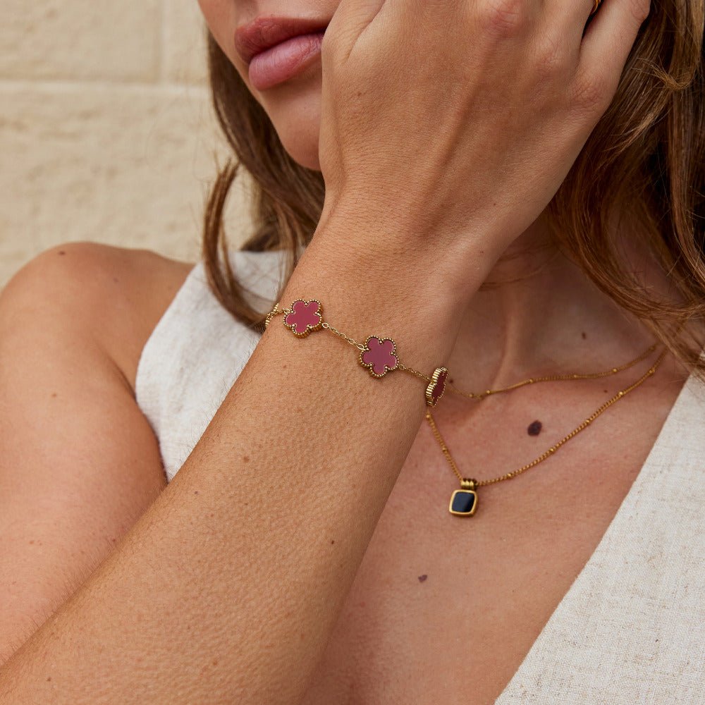 Bracciale con Foglia di Trifoglio Rosso Fortunato