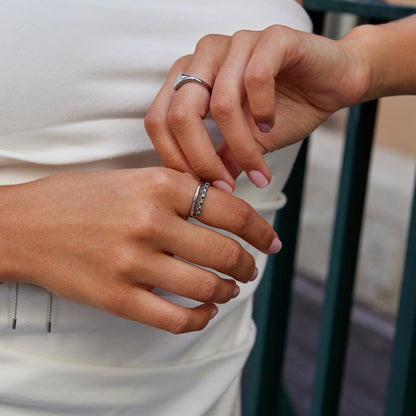 Anello a strati Marissa Argento Verde Smeraldo