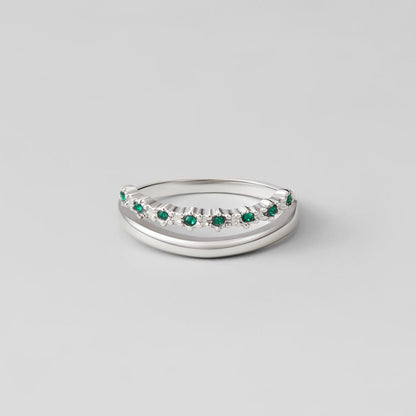 Anello a strati Marissa Argento Verde Smeraldo