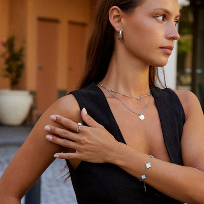 Anello Fiore Bianco Argento
