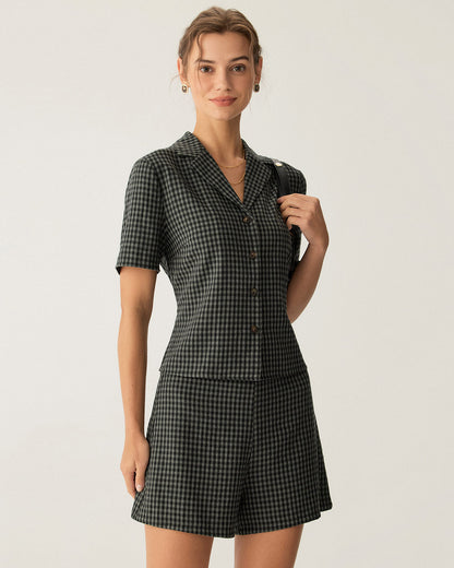 Shorts a quadri grigi a vita alta