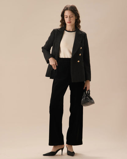 Pantaloni a Vita Alta Plissettati a Gamba Larga Neri