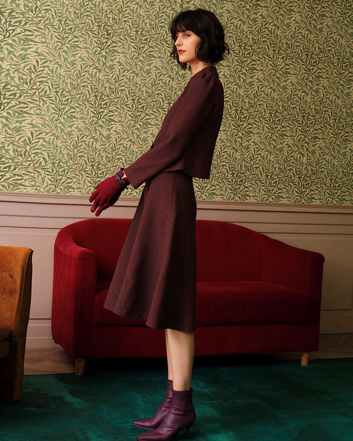 Gonna Tweed Bordeaux a Vita Alta