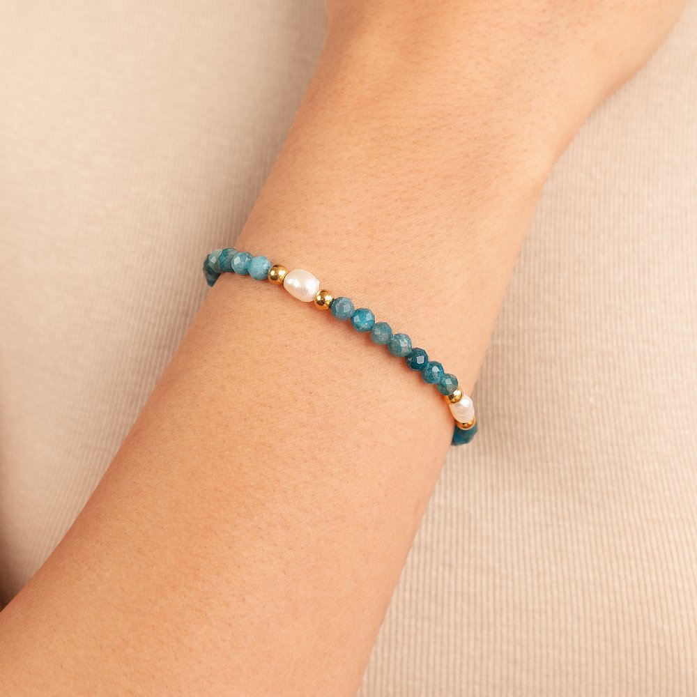 Braccialetto in Perline Azzurro Turchese e Perla