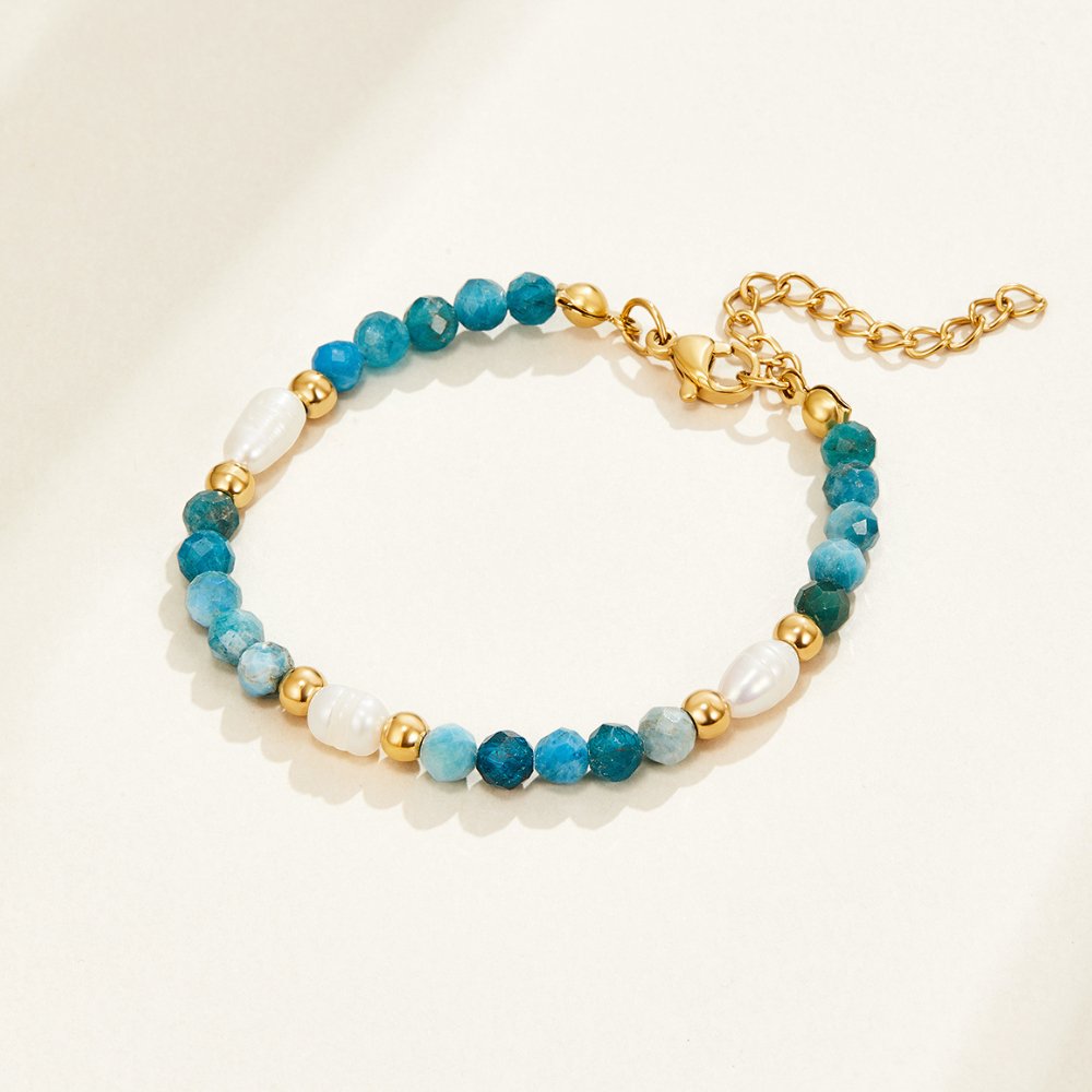 Braccialetto in Perline Azzurro Turchese e Perla
