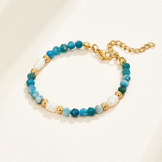 Braccialetto in Perline Azzurro Turchese e Perla