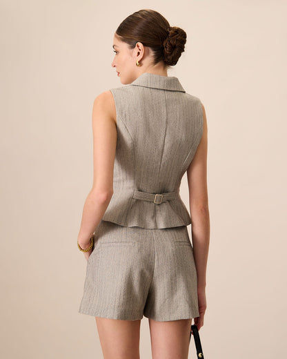 Pantaloni Corti Pieghettati con Tasche Grigi da Donna