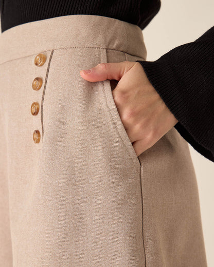 Pantaloni Corti Khaki a Vita Alta con Tasche