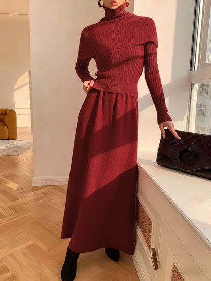 Set gonna a maglia rossa a due pezzi